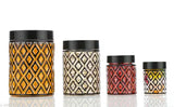 Airtight kitchen storage container set in black with 24 pieces, containing jars and containers of various sizes, including small, medium, and large