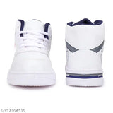White sneakers with blue accents, high-top design, suitable for outdoor activities such as gym training, hiking, and casual wear