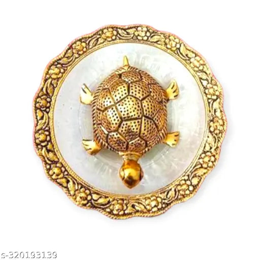 Metal tortoise on glass plate for Vastu, career enhancement & good luck decor (Indian-made)