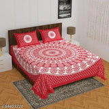 Pink City ethnic motifs cotton flat sheets - 29, fine quality Bombay Dyeing double queen bedset with 2 pillow covers, vibrant printed design