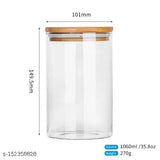 Wooden lid glass jar for storage, spice, masala, tea, coffee, kitchen storage container, VRS MALL brand, 1 liter size, 3 pieces in package