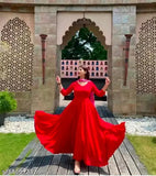 Rayon three-quarter sleeve gown, stylish and pretty for women, solid net pattern, M-XXXL sizes available