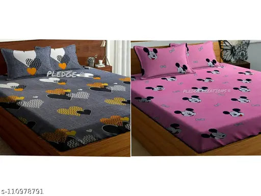 VHOCR Home furnishings king size cotton 3d bedsheet combo pack 2 for double bed with 4 pillow covers combo