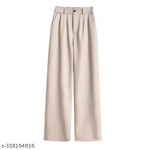 Beige pleated button baggy back to office pants