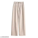 Beige pleated button baggy back to office pants