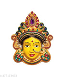 Yellow plastic Mahalakshmi face figurine, Goddess of wealth and prosperity for worship or home decor