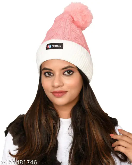 Woolen beanie cap (SoSh brand) - Warm, soft, self-designed winter hat for women, imported from India
