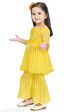 Embellished chiffon girls' kurta set with sarara (18-24 months), Indian ethnic wear, soft and skin-friendly fabrics