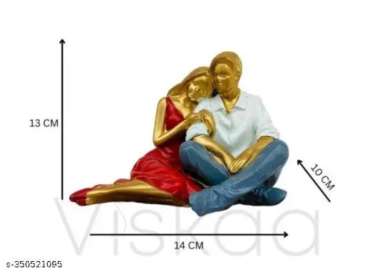 Multicolor resin couple idol statue - 14cm x 13cm for home interior decor, romantic love showpiece best for bedroom, gift, or wall shelf décor
