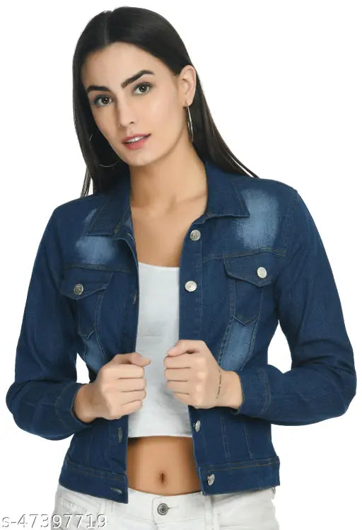 Denim waistcoat for women, classic design with long sleeves, shank buttons, chest pockets & full sleeves. Timeless addition to any coat collection