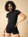 Nylon checkered bodycon playsuit, long-sleeved fashion piece for women, India-made