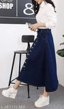 Navy Blue Buttoned A-Line Maxi Denim Skirt - Lightweight & breathable denim skirt for women, perfect fit and adjustable waist, trendy and versatile fashion piece. Made in India (Size 26-46)