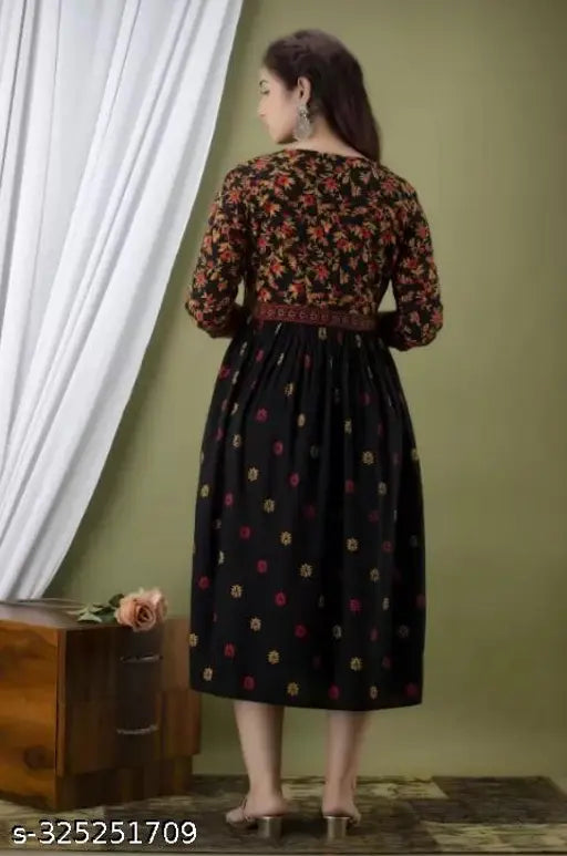 Rayon printed Anarkali kurti for festive and party wear, three-quarter sleeve, trendy style for women's ethnic wear, presents one piece in India