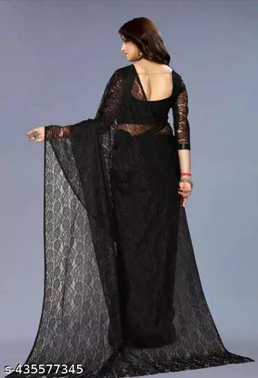 Silk Net Occasionally Sari, vibrant self-design net pattern, single part free size, ideal for festivals, Indian origin