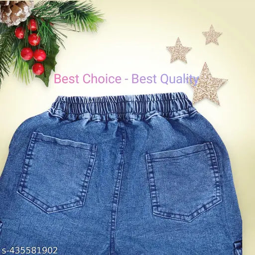 Trendy men's blue denim jogger pants
