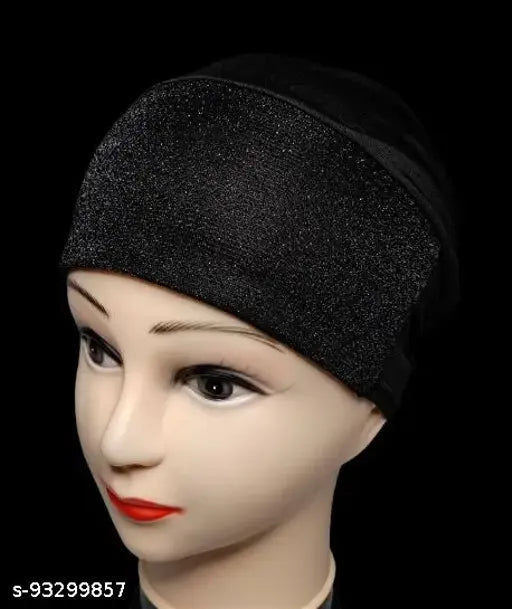Black shimmer hijab cap, black head wrap, Muslim underscarf