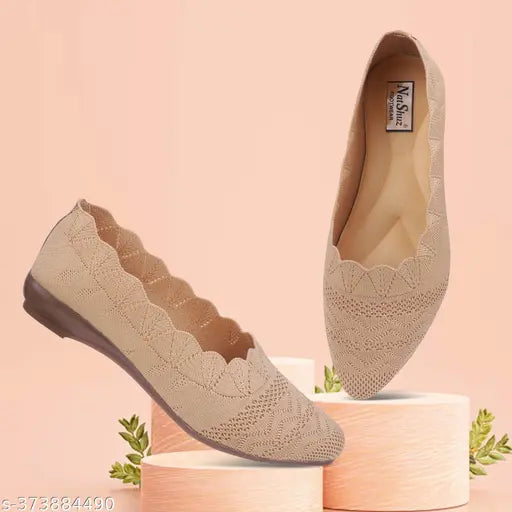 Mesh women's ballerina flats, solid color, slip-on design, MOZA belly shoes from India