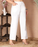 White high-waist women's trousers with side pockets