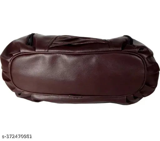 Brown leather hand massager bag with zip closure
