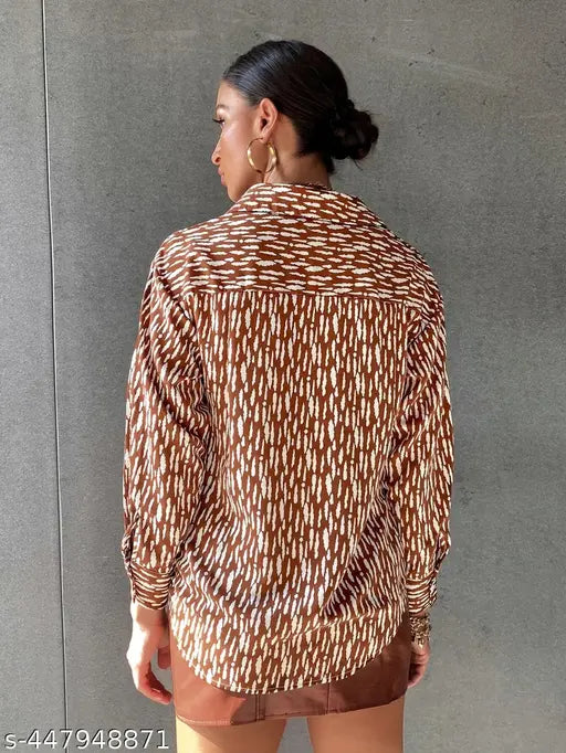 Rayon oversized long sleeve shirt, printed pattern, Western style for women - India