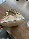 Radiant rainbow multicolor clutch with golden stripe, designed for women's evening attire