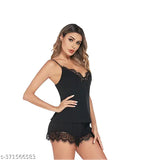 Black net baby doll nightdress with shorts, sexy top and sleeveless design