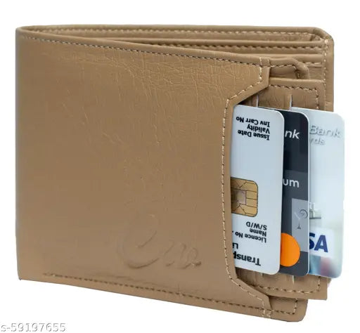 Cream PU Classic World men's wallet, ample space for cards, coins, and currency compartments - India
