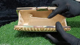 Festive pearl clutch for women, golden accents, glossy finish