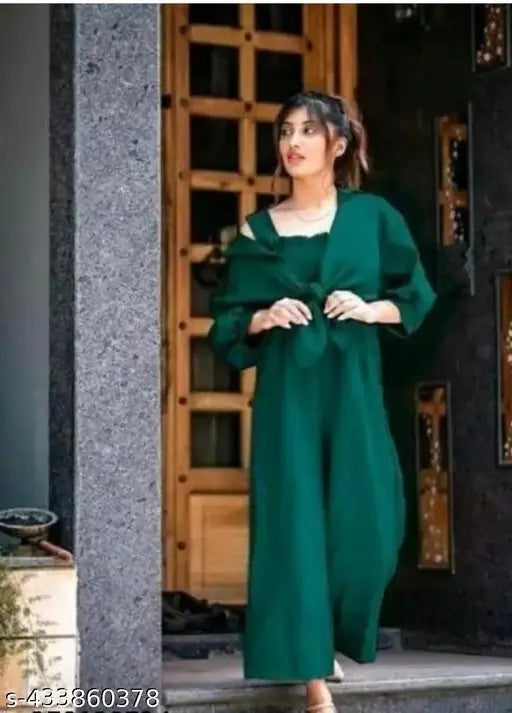 Latest crepe top & Palazzo, solid net three-quarter sleeve jumpsuit for women, made in India" (125 characters)