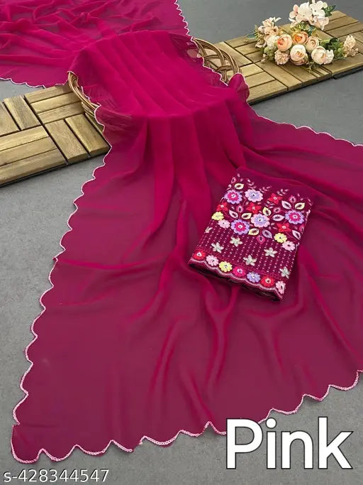 Red silk saree, vibrant drapes with border trim