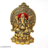 Metal handicraft gold-plated Ganeshji idol, sitting Ganesha for gift, puja home decor showpiece, office decorative Hindu god murti (12cm x 15cm x 5cm) - Indian artisan crafted