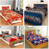 Colorful, floral printed 3D singal combo bedding set for a double size bed with multiple pillows