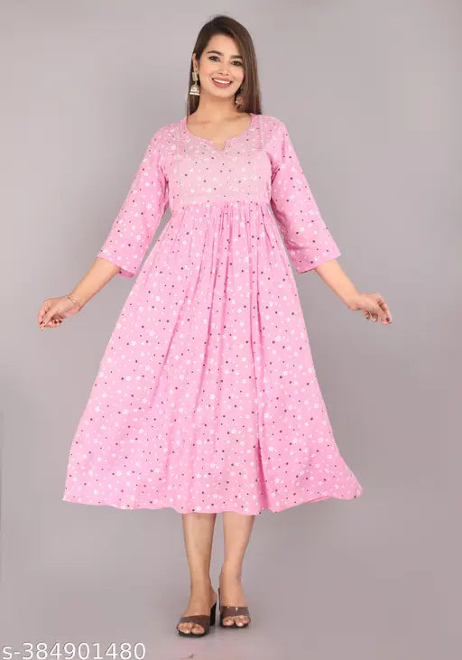 Pink rayon three-quarter sleeve D170 blouse with printed combo, women's clothing