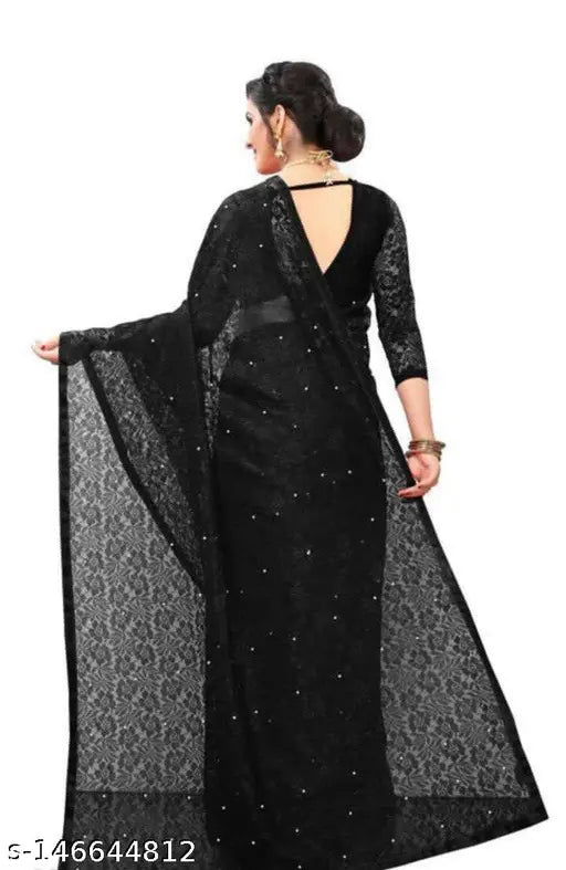 Embellished net Jivika saree, light and comfortable for casual wear, perfect for festivals. Indian-made net Jacquard fabric saree with Moti work pattern