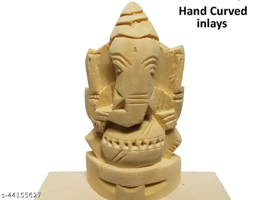 White wooden Swetharka Ganesh idol with stand (Size 0), traditional Vellerkku Root Vinayagar original Thelle Gilledu Ganapathi from India, enhancing harmony and wealth