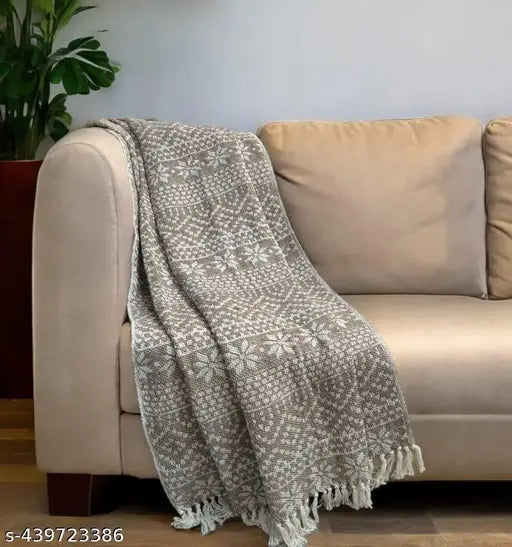 Beige floral pure cotton sofa throw - add elegance and comfort to your space, perfect for travel or as a table cover