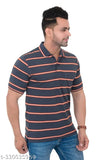 Breathable polycotton striped polo t-shirt, cuffed sleeves & chest pocket, ideal for men's summer wear