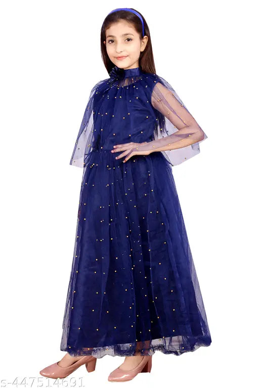Net print sleeveless dress for kids, 3-4 years (bust size 22in, length size 26in), made in India