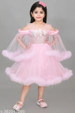 Pink embellished net dress, sleeveless fit and flare style for festive/wedding/birthday party wear, ideal for girls aged 4-10 years. Premium quality sparkle net fabric. Indian origin