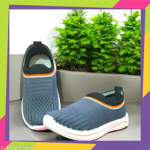Gray, white, and orange slip-on kids' shoes