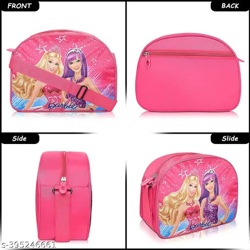 Cartoon printed waterproof lunch bag, pink and purple color scheme, unisex design, leakproof, suitable for school travel and picnics