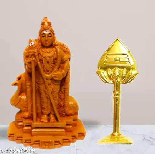 Poly resin small-sized Lord Murugan statue with vel, Hindu god idol, 7cm x 10cm x 2cm