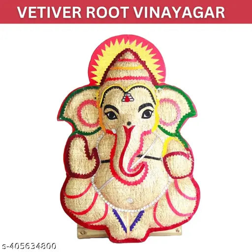 9 inch wooden Vetiver Vinayakar handmade wall hanging, traditional antique idol figurine for pooja room, festival gift
