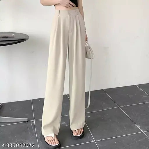 Beige back-to-office trousers, women's wide-leg culotte pants