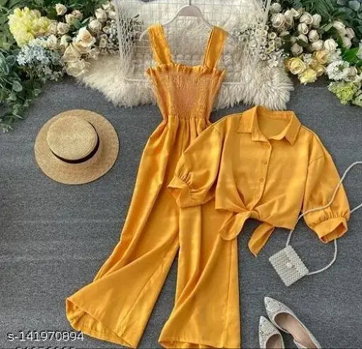 Stylish feminine crepe jumpsuit for women, solid pattern, sleeveless, Indian-made