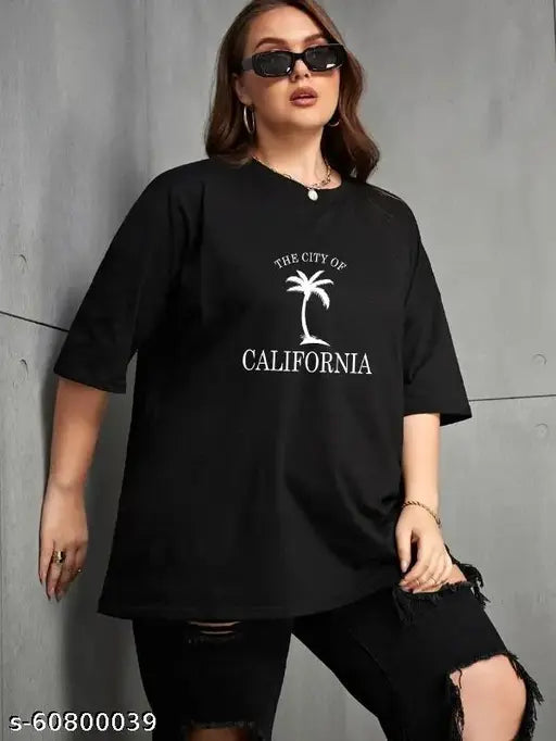Black oversized crew-neck T-shirt for women, 170 gsm fabric