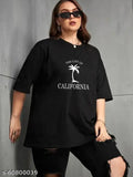 Black oversized crew-neck T-shirt for women, 170 gsm fabric