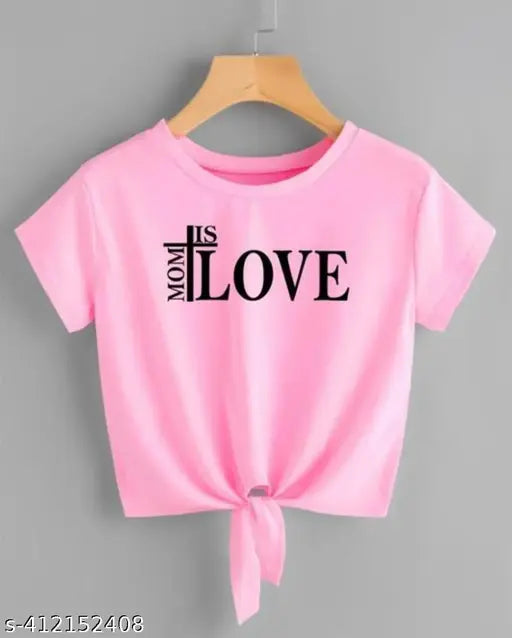Pink lycra crop top with 'God is LOVE' print for women, short sleeves