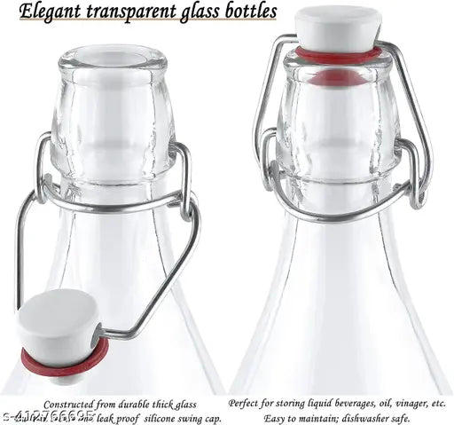 Clear glass swing top bottles (500ml), ideal for home brews, oils, vinaigrettes, wines, and limoncello (pack of 2). Leak-proof and BIS/ISI certified