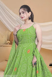 Georgette traditional ethnic Anarkali gown and Maxi Dress, printed net sleeveless design, Indian fashion wear on model